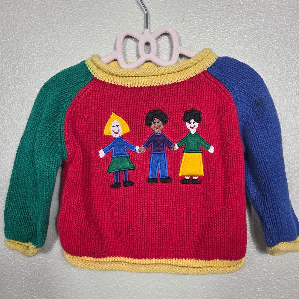 Vintage Save the Children Sweater 24 Months Colorblock Ramie Cotton Applique